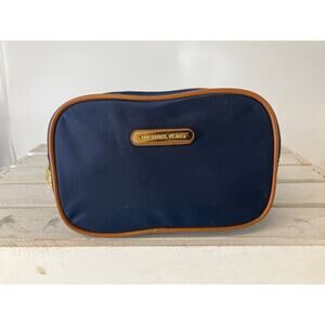 MICHAEL KORS, SMALL NAVY BLUE NYLON BROWN TRIM POUCH